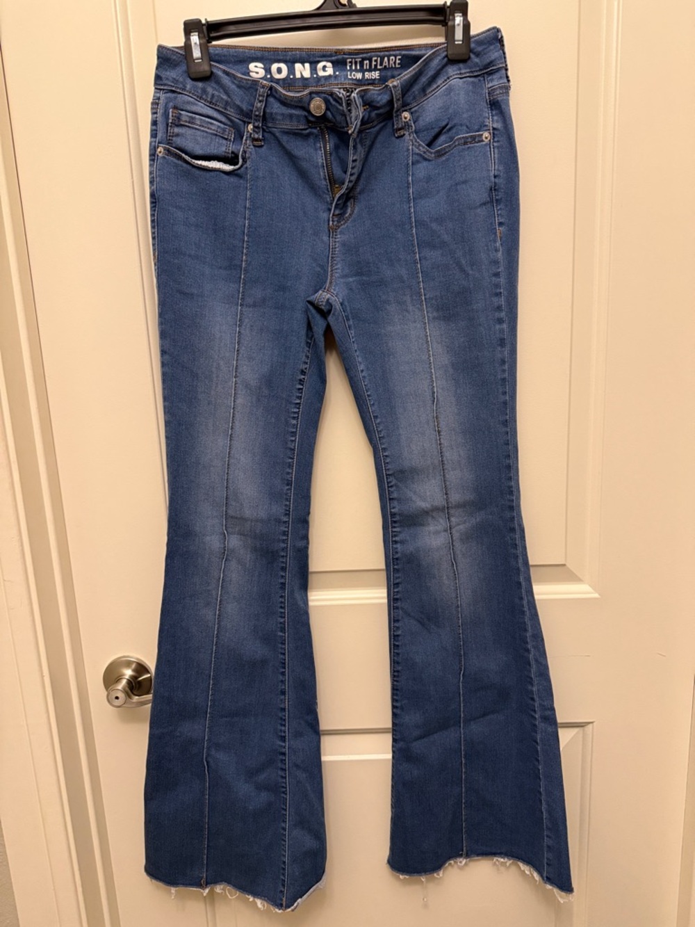 S.O.N.G. Women's Low Rise Fit n' Flare Jeans in Medium Blue